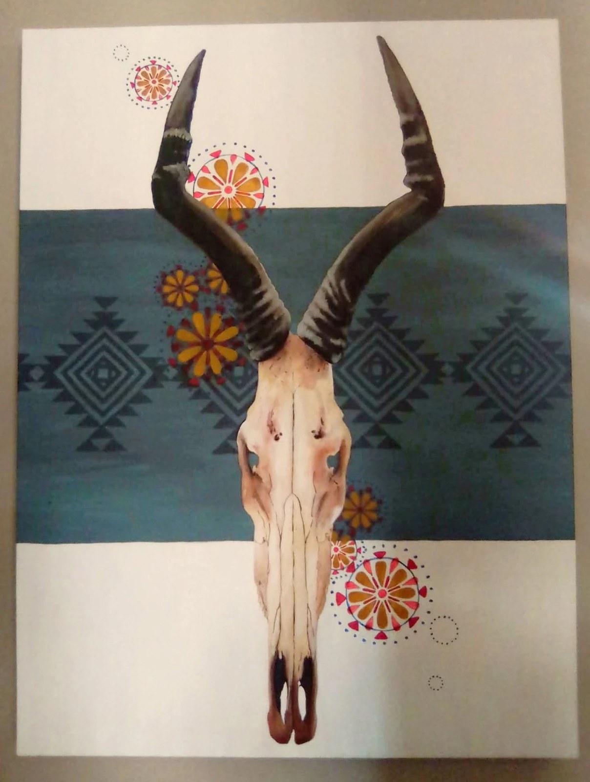 Painting of an antelope skull